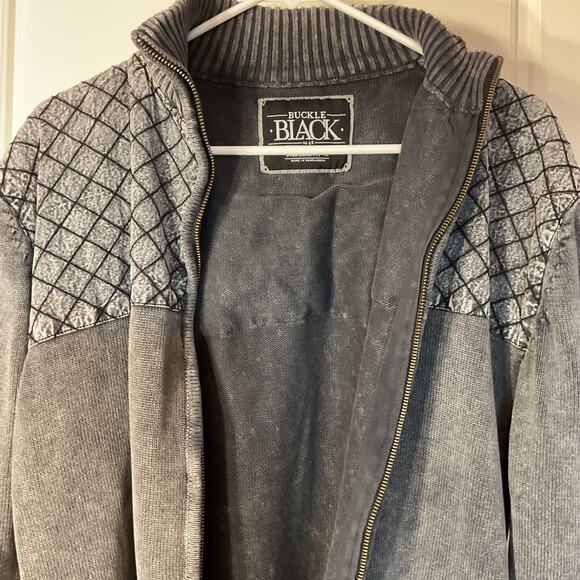 Buckle Black Label Full Zip Sweater Jacket Quilted Mottled Gray Mock Neck XL - Picture 3 of 9